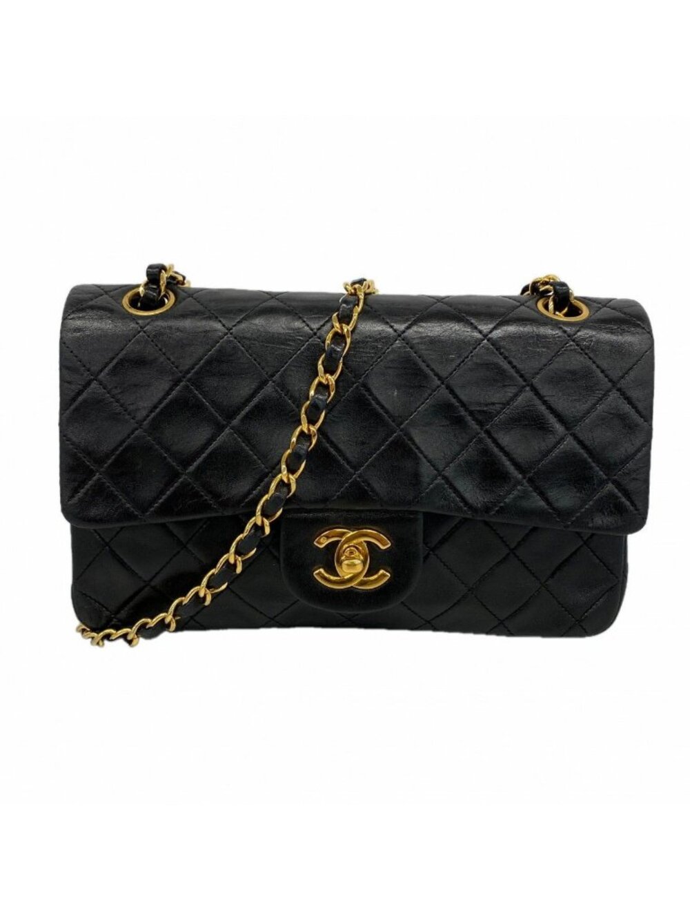 Chanel Shoulder Bag Quilted Lambskin Black Gold